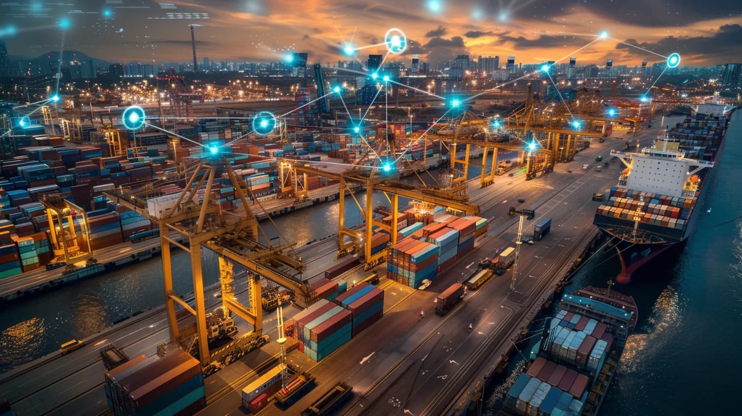 AI 항만 물류 플랫폼을 연상시키는 프리미엄 히어로 비주얼